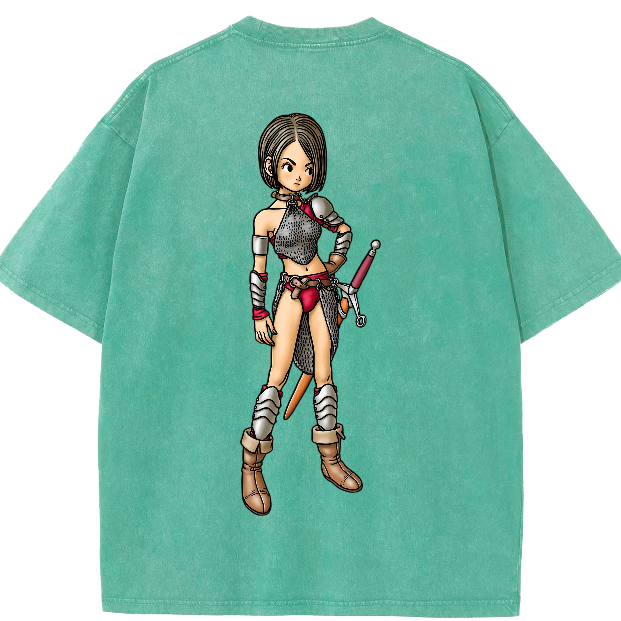（画像用） ドラゴンクエスト Doragon Kuesuto Dragon Quest 綿100% ヴィンテージ風 半袖Tシャツ（背面プリント）
